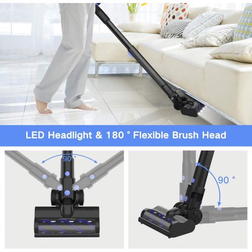  Wowgo Cordless Vacuum Cleaner, 160W Powerful Suction Stick Vacuum with 40min Max Long Runtime Detachable Battery, 4 in 1 Lightweight Quiet Handheld Vacuum Cleaner for Home Hard Flo