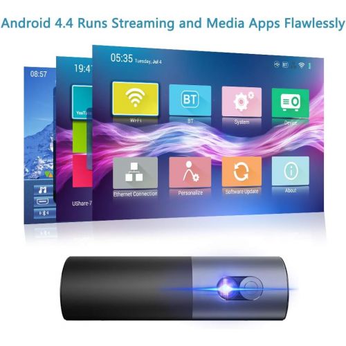  [아마존 핫딜]  [아마존핫딜]WOWOTO P5 Portable Projector, Smart DLP Full HD 1080p 3D Projector, 400 ANSI Lumen, 200’’ Picture, Built-in Battery, 4 Hours Playtime, 360° Speaker, Android OS Support Bluetooth, W