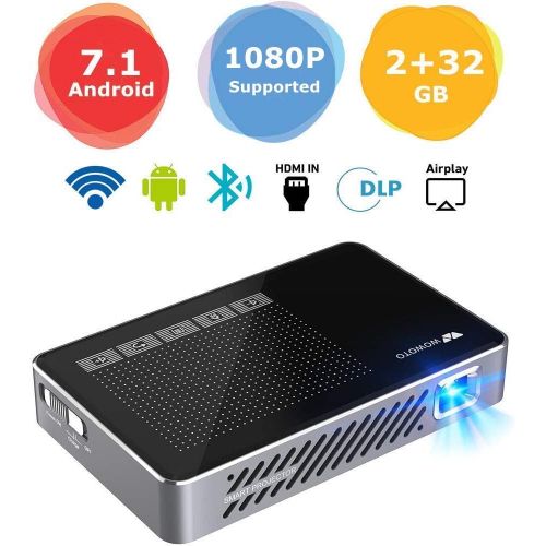  [아마존베스트]Mini Projector WOWOTO A5 Pro 100ANSI Android 7.1 2+32G Portable DLP Video Projector 150 Home Theater Projectors with BT4.0 Support WiFi Wireless Screen Share 1080P HDMI USB SD Card