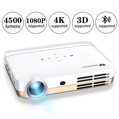  [아마존 핫딜]  [아마존핫딜]WOWOTO H10 Mini Beamer Videoprojektor Android 6.0 Intelligenter 3D DLP-Projektor 4500 Lumen Unterstuetzung 4K 1080P mit 2 GB RAM / 16 GB ROM HDMI WiFi Bluetooth mit tragbarem Tragek