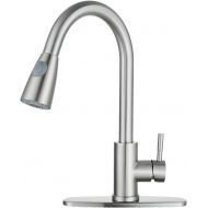 [아마존 핫딜]  [아마존핫딜]WOWOW Single Handle High Arc Pull Out Sprayer Kitchen Faucet Lead-free Stainless Steel Kitchen Sink Faucet 360 Swivel Modern Brushed Nickel Pull Down Head Commercial Faucets with D