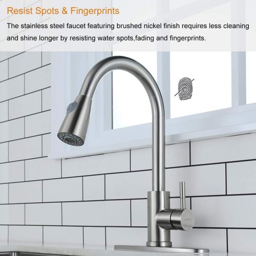  [아마존 핫딜]  [아마존핫딜]WOWOW Single Handle High Arc Pull Out Sprayer Kitchen Faucet Lead-free Stainless Steel Kitchen Sink Faucet 360 Swivel Modern Brushed Nickel Pull Down Head Commercial Faucets with D