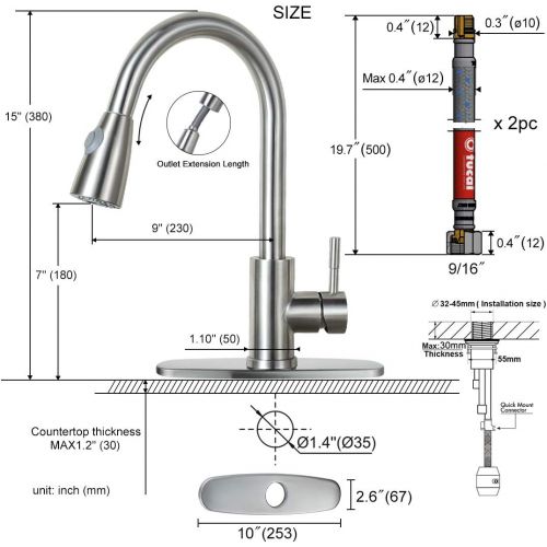  [아마존 핫딜]  [아마존핫딜]WOWOW Single Handle High Arc Pull Out Sprayer Kitchen Faucet Lead-free Stainless Steel Kitchen Sink Faucet 360 Swivel Modern Brushed Nickel Pull Down Head Commercial Faucets with D