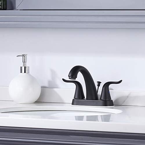  WOWOW Black Bathroom Faucet 2 Handle Bathroom Sink Faucet 4 inch Centerset Bathroom Faucets 3 Holes Lavatory Faucet with Lift Rod Drain Stopper Vanity Faucet Lead-Free Basin Mixer
