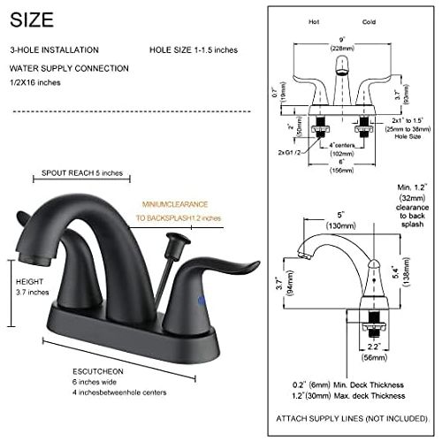  WOWOW Black Bathroom Faucet 2 Handle Bathroom Sink Faucet 4 inch Centerset Bathroom Faucets 3 Holes Lavatory Faucet with Lift Rod Drain Stopper Vanity Faucet Lead-Free Basin Mixer