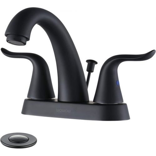  WOWOW Black Bathroom Faucet 2 Handle Bathroom Sink Faucet 4 inch Centerset Bathroom Faucets 3 Holes Lavatory Faucet with Lift Rod Drain Stopper Vanity Faucet Lead-Free Basin Mixer