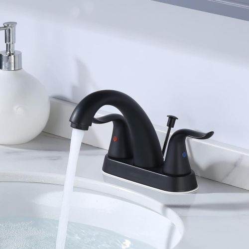  WOWOW Black Bathroom Faucet 2 Handle Bathroom Sink Faucet 4 inch Centerset Bathroom Faucets 3 Holes Lavatory Faucet with Lift Rod Drain Stopper Vanity Faucet Lead-Free Basin Mixer