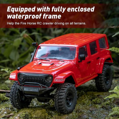  WOWRC x RocHobby RC Crawler,1/18 Scale RC Rock Crawler 4x4, RTR Off Road RC Truck Cars for Adults, Waterproof All Terrain RC Crawler Kit with Battery Charger, Fire Horse