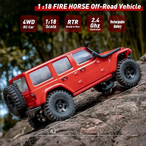  WOWRC x RocHobby RC Crawler,1/18 Scale RC Rock Crawler 4x4, RTR Off Road RC Truck Cars for Adults, Waterproof All Terrain RC Crawler Kit with Battery Charger, Fire Horse