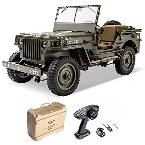  WOWRC RocHobby 1/12 1941 MB Scaler RC Jeep, 4x4 Hobby Grade RTR RC Car Mini RC Rock Crawler Military, 2.4Ghz RC Truck with 180 Brushed Motor, LED Lights, Battery and USB Charger for Adul