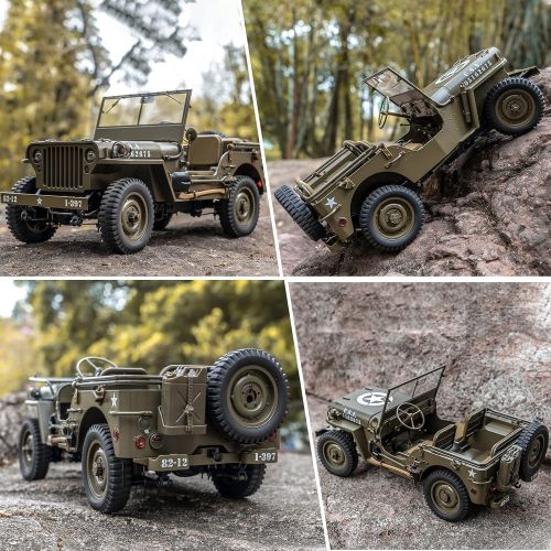  WOWRC RocHobby 1/12 1941 MB Scaler RC Jeep, 4x4 Hobby Grade RTR RC Car Mini RC Rock Crawler Military, 2.4Ghz RC Truck with 180 Brushed Motor, LED Lights, Battery and USB Charger for Adul