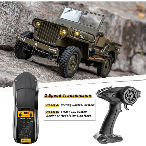  WOWRC RocHobby 1/12 1941 MB Scaler RC Jeep, 4x4 Hobby Grade RTR RC Car Mini RC Rock Crawler Military, 2.4Ghz RC Truck with 180 Brushed Motor, LED Lights, Battery and USB Charger for Adul