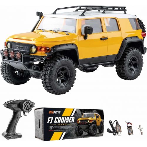  WOWRC FMS 1/18 RC Crawler TOYOTA FJ CRUISER RC Car Official?Licensed Model Car 5km/h 4WD Hobby RC Crawler RC Cars RTR Remote Control Car with LED Lights Vehicle 3-Ch 2.4GHz Transmitter W