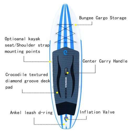  WOWSEA AN14/15 Surfboard aufblasbar Paddle Paddle Board, aufblasbar mit-Groesse 305/335 x 81 x 15 cm