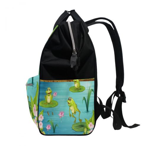  WOZO Three Frog Pond Water Lily Flower Multi-function Diaper Bags Backpack Travel Bag