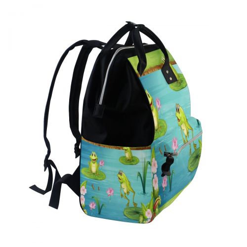  WOZO Three Frog Pond Water Lily Flower Multi-function Diaper Bags Backpack Travel Bag