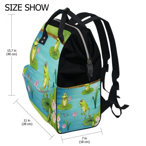  WOZO Three Frog Pond Water Lily Flower Multi-function Diaper Bags Backpack Travel Bag