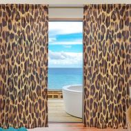 WOZO Bright Leopard Print Window Sheer Curtain Panels 55x 84, 2-Piece Glitter Animal Fur Modern Window Treatment Panel for Children Kids Home Living Dining Room Decoration