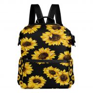 WOZO Yellow Sunflower Black Polyester Backpack Purse School Travel Bag