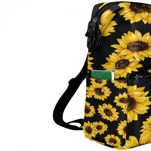  WOZO Yellow Sunflower Black Polyester Backpack Purse School Travel Bag
