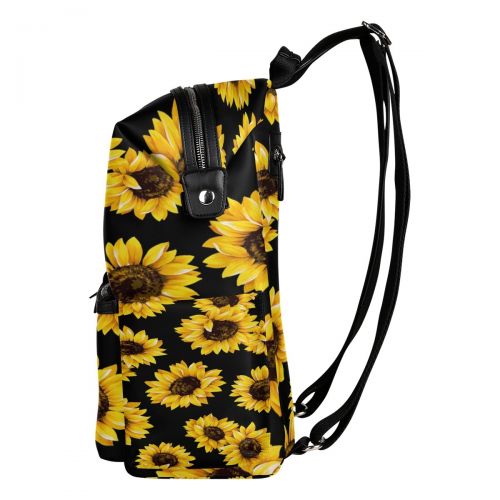  WOZO Yellow Sunflower Black Polyester Backpack Purse School Travel Bag