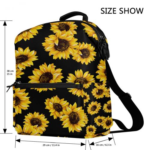  WOZO Yellow Sunflower Black Polyester Backpack Purse School Travel Bag