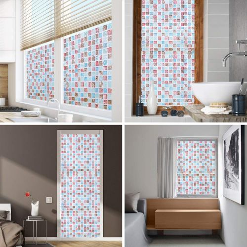  WPCTEV Window Film Non Adhesive Frosted Film Privacy Window Sticker Self Static Cling Vinly Glass Film Anti UV Decorative for Home Office Colorful 35.4 Inch x 6.5 Feet