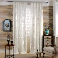 WPKIRA European Embroidered Floral Sheer Curtains Half Shading Screens Rod Pocket Sheer Curtains Bedroom Window Curtain Drapes Room Divider Tulle Sheer 1 Panel W75 x L96 inch