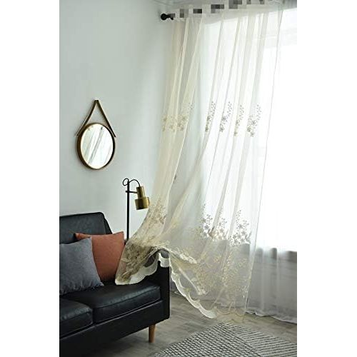  WPKIRA European Embroidered Floral Sheer Curtains Half Shading Screens Rod Pocket Sheer Curtains Bedroom Window Curtain Drapes Room Divider Tulle Sheer 1 Panel W75 x L96 inch