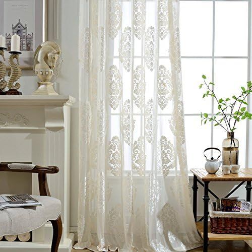  WPKIRA European Embroidered Floral Sheer Curtains Half Shading Screens Rod Pocket Sheer Curtains Bedroom Window Curtain Drapes Room Divider Tulle Sheer 1 Panel W75 x L96 inch