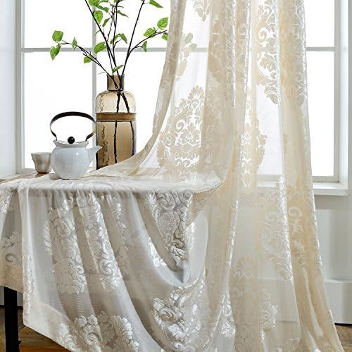  WPKIRA European Embroidered Floral Sheer Curtains Half Shading Screens Rod Pocket Sheer Curtains Bedroom Window Curtain Drapes Room Divider Tulle Sheer 1 Panel W75 x L96 inch