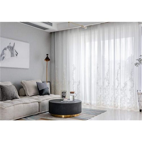  WPKIRA European Embroidered Floral Sheer Curtains Half Shading Screens Rod Pocket Sheer Curtains Bedroom Window Curtain Drapes Room Divider Tulle Sheer 1 Panel W75 x L96 inch