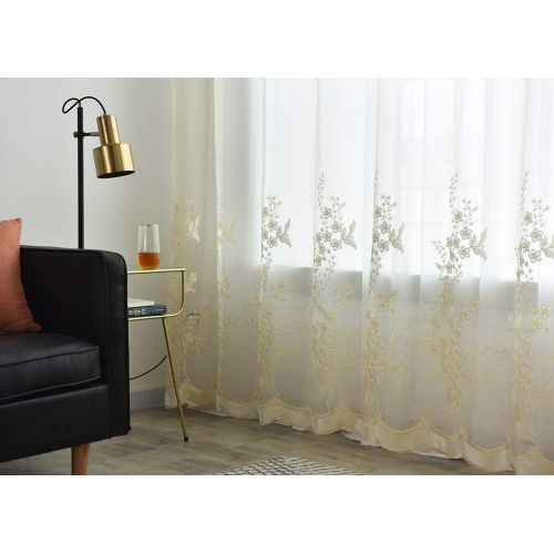  WPKIRA European Embroidered Floral Sheer Curtains Half Shading Screens Rod Pocket Sheer Curtains Bedroom Window Curtain Drapes Room Divider Tulle Sheer 1 Panel W75 x L96 inch