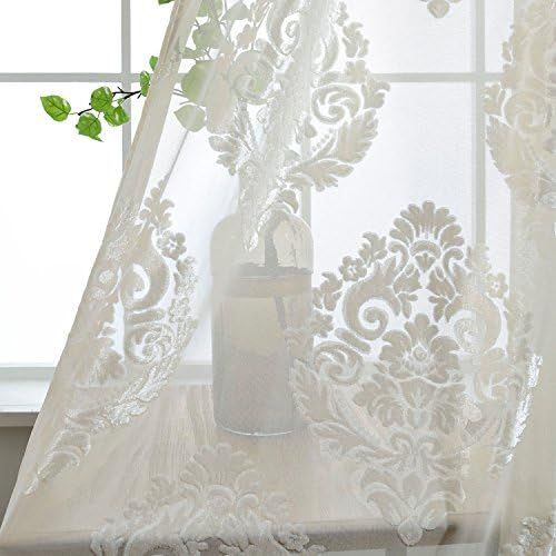  WPKIRA European Embroidered Floral Sheer Curtains Half Shading Screens Rod Pocket Sheer Curtains Bedroom Window Curtain Drapes Room Divider Tulle Sheer 1 Panel W75 x L96 inch