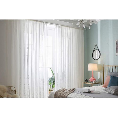  WPKIRA European Embroidered Floral Sheer Curtains Half Shading Screens Rod Pocket Sheer Curtains Bedroom Window Curtain Drapes Room Divider Tulle Sheer 1 Panel W75 x L96 inch