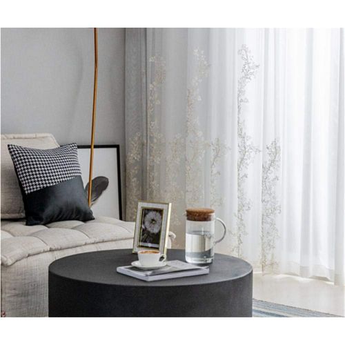  WPKIRA European Embroidered Floral Sheer Curtains Half Shading Screens Rod Pocket Sheer Curtains Bedroom Window Curtain Drapes Room Divider Tulle Sheer 1 Panel W75 x L96 inch