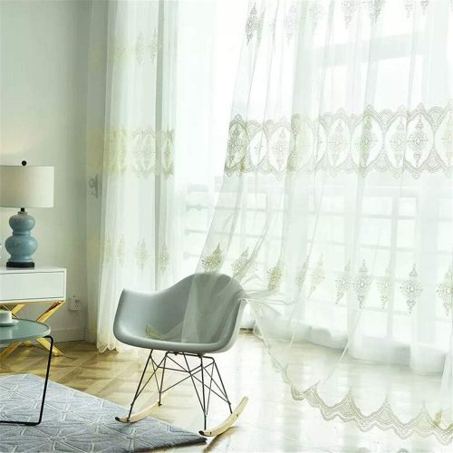  WPKIRA European Embroidered Floral Sheer Curtains Half Shading Screens Rod Pocket Sheer Curtains Bedroom Window Curtain Drapes Room Divider Tulle Sheer 1 Panel W75 x L96 inch