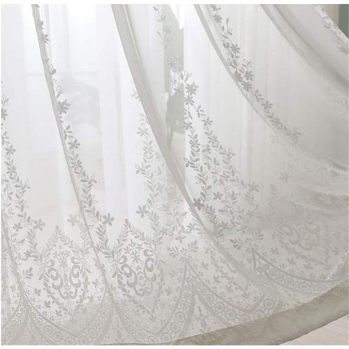  WPKIRA European Embroidered Floral Sheer Curtains Half Shading Screens Rod Pocket Sheer Curtains Bedroom Window Curtain Drapes Room Divider Tulle Sheer 1 Panel W75 x L96 inch