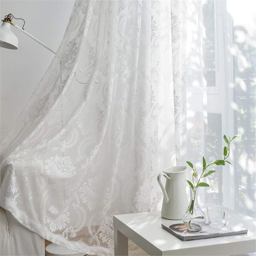  WPKIRA European Embroidered Floral Sheer Curtains Half Shading Screens Rod Pocket Sheer Curtains Bedroom Window Curtain Drapes Room Divider Tulle Sheer 1 Panel W75 x L96 inch