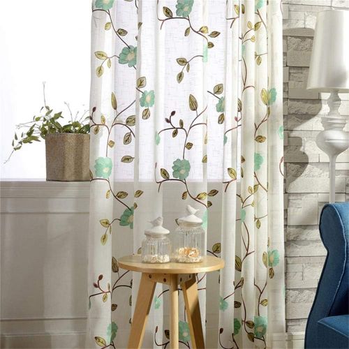  WPKIRA European Embroidered Floral Sheer Curtains Half Shading Screens Rod Pocket Sheer Curtains Bedroom Window Curtain Drapes Room Divider Tulle Sheer 1 Panel W75 x L96 inch