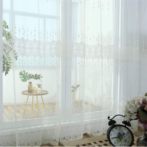  WPKIRA European Embroidered Floral Sheer Curtains Half Shading Screens Rod Pocket Sheer Curtains Bedroom Window Curtain Drapes Room Divider Tulle Sheer 1 Panel W75 x L96 inch