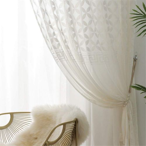  WPKIRA European Embroidered Floral Sheer Curtains Half Shading Screens Rod Pocket Sheer Curtains Bedroom Window Curtain Drapes Room Divider Tulle Sheer 1 Panel W75 x L96 inch