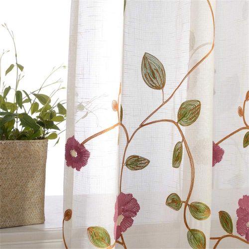  WPKIRA European Embroidered Floral Sheer Curtains Half Shading Screens Rod Pocket Sheer Curtains Bedroom Window Curtain Drapes Room Divider Tulle Sheer 1 Panel W75 x L96 inch