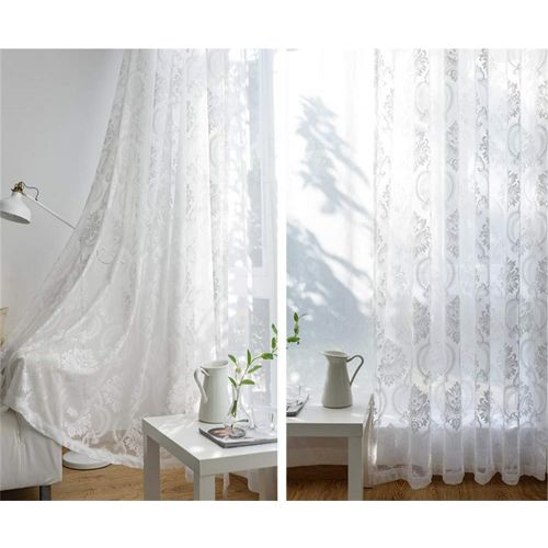  WPKIRA European Embroidered Floral Sheer Curtains Half Shading Screens Rod Pocket Sheer Curtains Bedroom Window Curtain Drapes Room Divider Tulle Sheer 1 Panel W75 x L96 inch