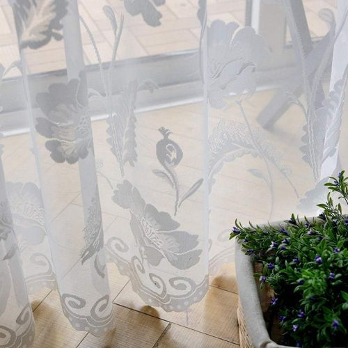  WPKIRA European Embroidered Floral Sheer Curtains Half Shading Screens Rod Pocket Sheer Curtains Bedroom Window Curtain Drapes Room Divider Tulle Sheer 1 Panel W75 x L96 inch