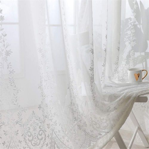  WPKIRA European Embroidered Floral Sheer Curtains Half Shading Screens Rod Pocket Sheer Curtains Bedroom Window Curtain Drapes Room Divider Tulle Sheer 1 Panel W75 x L96 inch