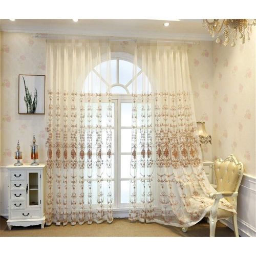  WPKIRA European Embroidered Floral Sheer Curtains Half Shading Screens Rod Pocket Sheer Curtains Bedroom Window Curtain Drapes Room Divider Tulle Sheer 1 Panel W75 x L96 inch