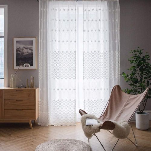  WPKIRA European Embroidered Floral Sheer Curtains Half Shading Screens Rod Pocket Sheer Curtains Bedroom Window Curtain Drapes Room Divider Tulle Sheer 1 Panel W75 x L96 inch