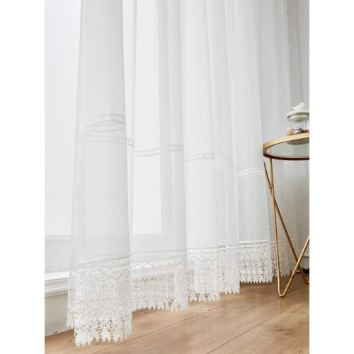  WPKIRA European Embroidered Floral Sheer Curtains Half Shading Screens Rod Pocket Sheer Curtains Bedroom Window Curtain Drapes Room Divider Tulle Sheer 1 Panel W75 x L96 inch