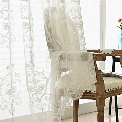  WPKIRA European Embroidered Floral Sheer Curtains Half Shading Screens Rod Pocket Sheer Curtains Bedroom Window Curtain Drapes Room Divider Tulle Sheer 1 Panel W75 x L96 inch